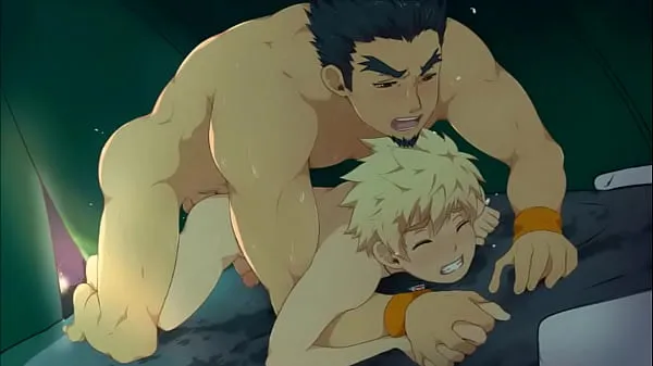 Show Anime blonde boy having fun with older man energy Clips