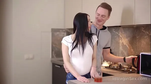 Show 18 Virgin Sex - Sweet brunette surrenders to her excited boyfriend in kitchen energy Clips