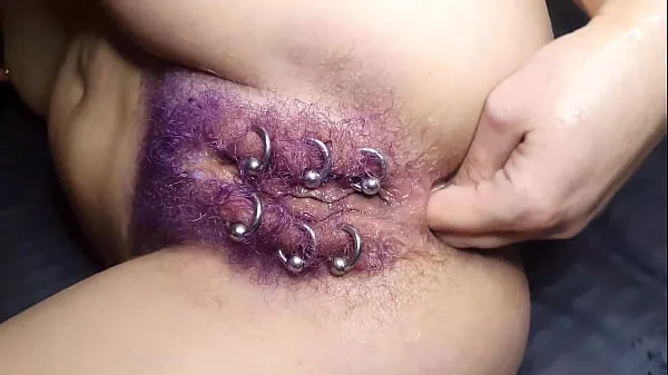 Show Purple Colored Hairy Pierced Pussy Get Anal Fisting Squirt energy Clips